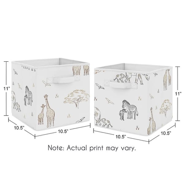 Jungle Safari Animals Foldable Fabric Storage Bins Taupe Black and White Gender Neutral Elephant Wildlife Adventure Serengeti