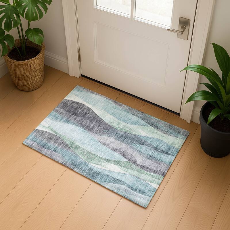 Premium Washable Super Soft Modern Stripe Mayfield Rug - Teal - 1'8" x 2'6"