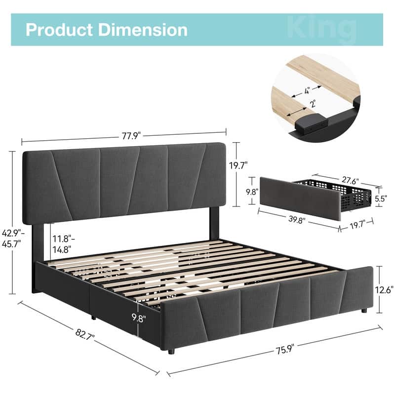 Bed Frame with Sturdy Metal Slats Support