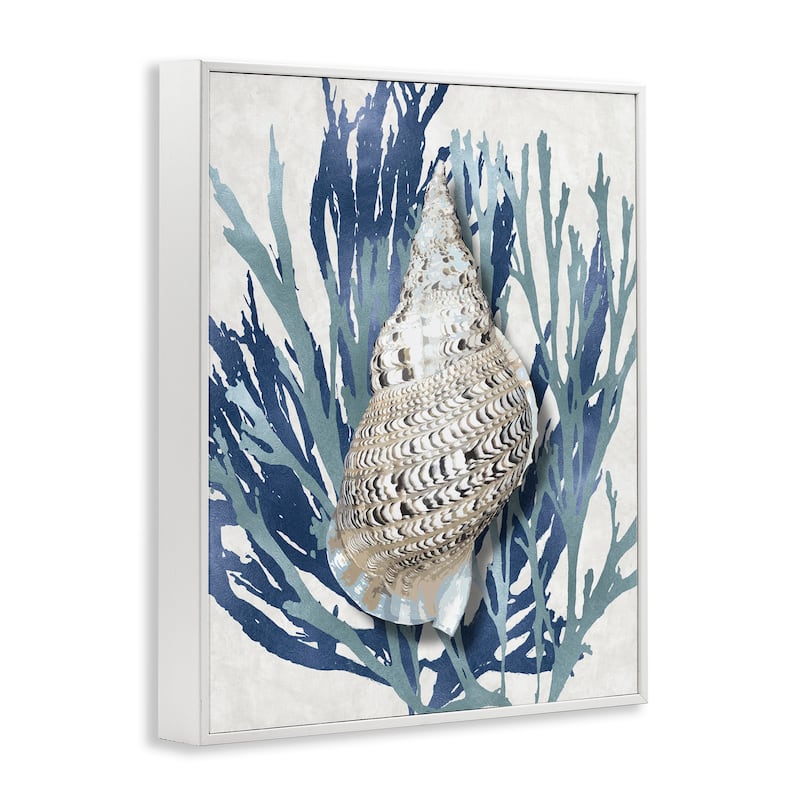 Stupell Shell Coral Blue Beach Design Framed Wall Art