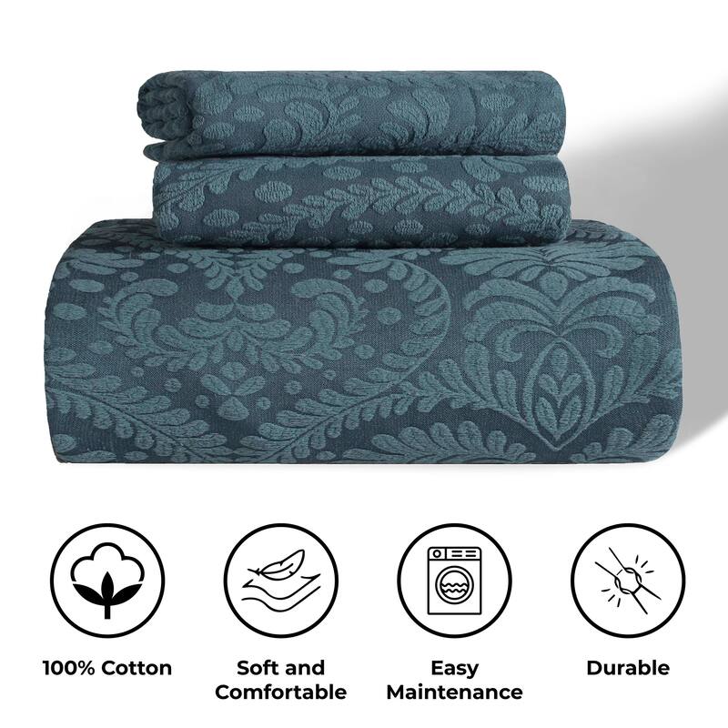 Superior Aspen Jacquard Floral Scalloped Edges Cotton Blend Bedspread Set