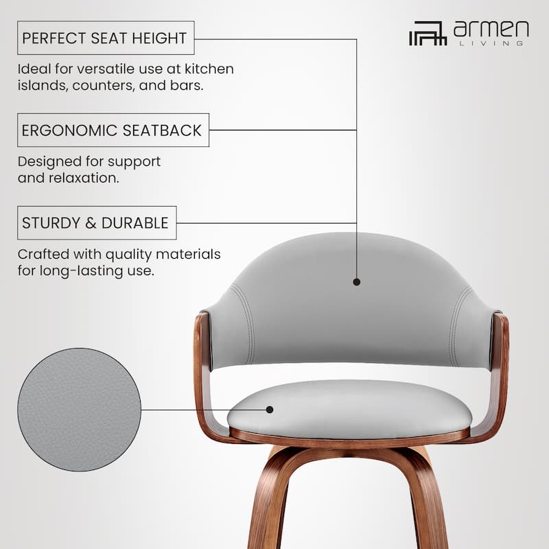 Daxton Mid-Century Swivel Bar Stool, Upholstered Counter Chair with Bentwood Legs
