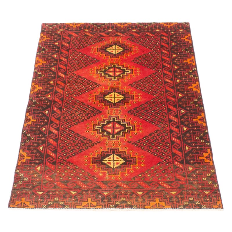 ECARPETGALLERY Hand-knotted Baluch Red Wool Rug - 3'3 x 5'11