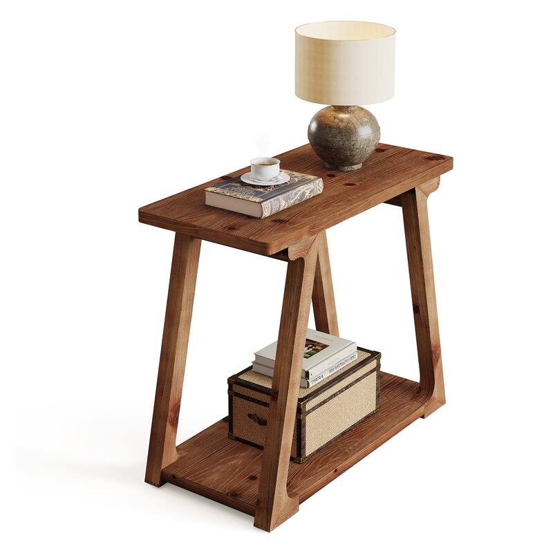 Solid Wood End Table, Side Table with Storage, Bedside Nightstand Entryway Accent Table