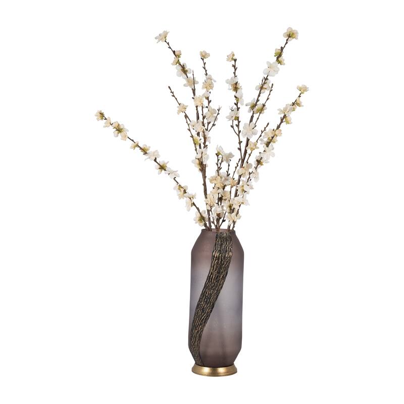 Sagebrook Home Glass Blush Cylinder Textured Metallic Detail Vase