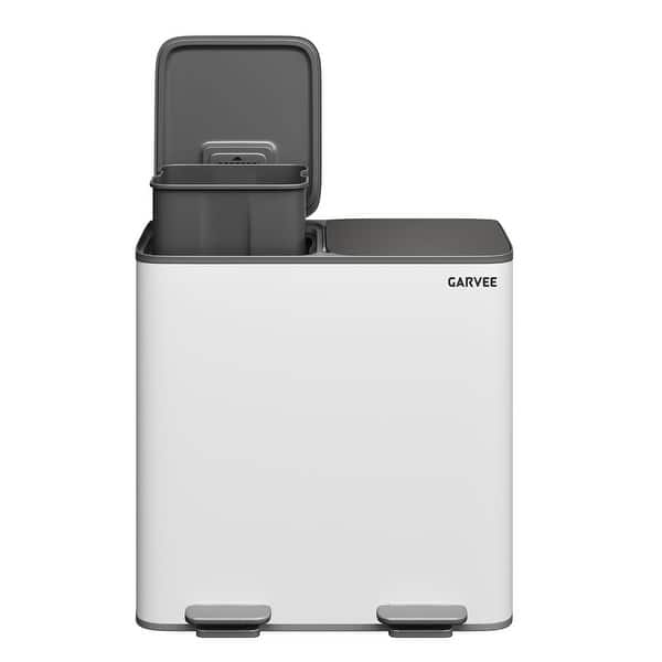 slide 2 of 6, Garvee 2 x 10.6 gal Stainless Steel Double Trash Can, Recycle Bin Combo with Lid for Kitchen White