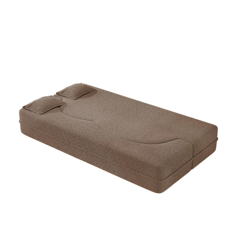 Convertible Floor Sofa with Teddy Fabric, Twin Mattress & No Assembly