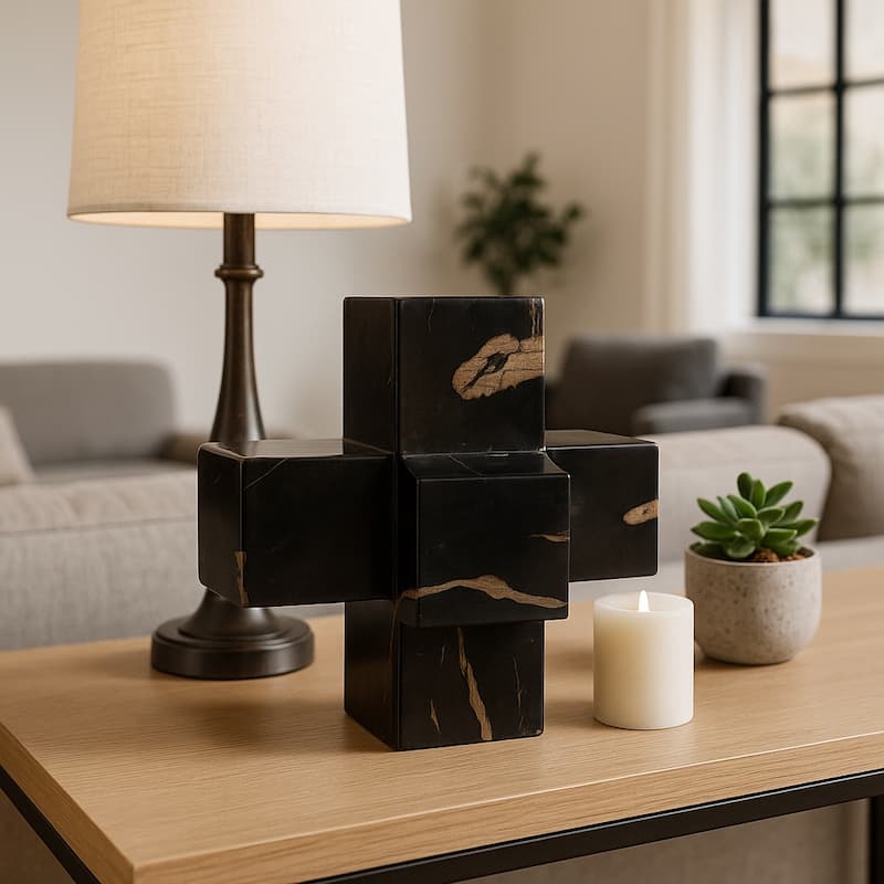 Wood Decorative Object with Geometric Design for Home Decor - 8" Brown - 8" x 8" x 8"