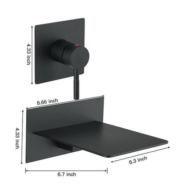 dimension image slide 2 of 3, Wall Mount Bathroom Sink Faucet Waterfall Brass Modern 2 Hole Bathroom Basin Vanity Faucets with Valve