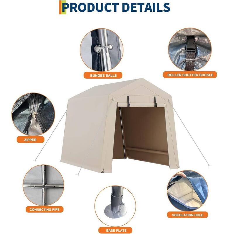 6x8 FT Portable Outdoor Storage Shed, UV-Resistant Carport for Motorcycle, Firewood, Tools - 6X8 Ft