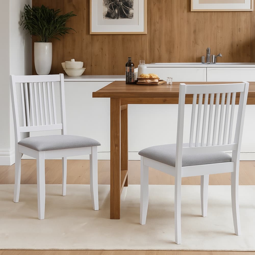 Farmhouse 18"Wide Slat Back Upholstered Seat Wood Dining Chairs - 17.75L×18W×35H