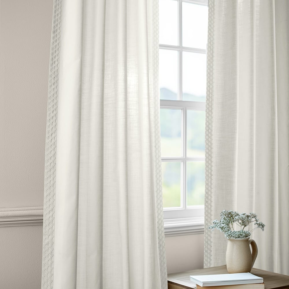 Exclusive Fabrics Bordered Textured Cotton Curtains For Bedroom & Living Room Curtains - Single Panel Drapes