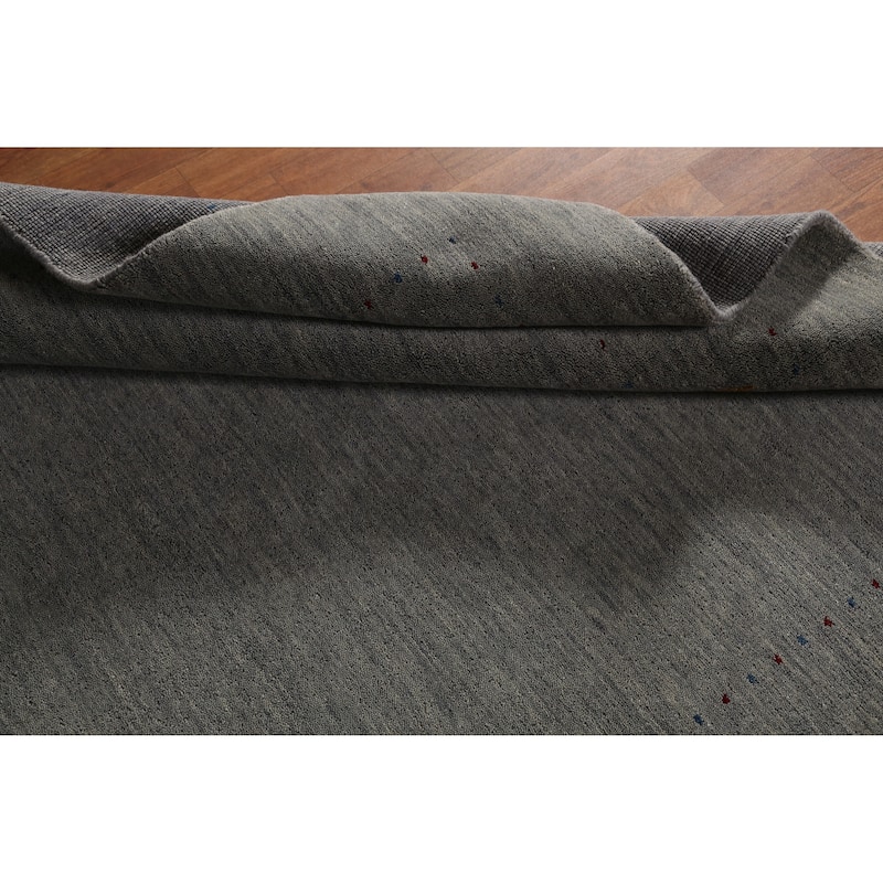Tribal Modern Gabbeh Indian Rug Handmade Grey Wool Carpet - 5'5" x 7'8"