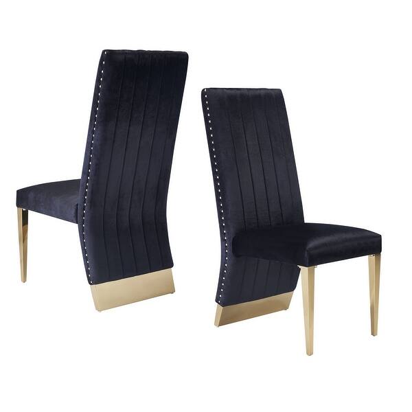 Modern Black Velvet and Gold Dining Chair (Set of 2) Bed Bath