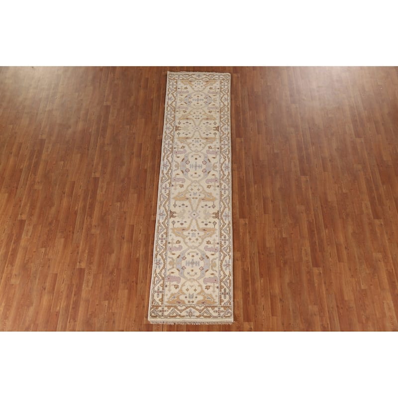 Floral Oushak Style Runner Rug Hand-knotted Wool Carpet - 2'6"x 9'10"