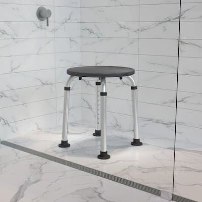 Tool-Free 300 Lb. Capacity, Adjustable White Bath & Shower Stool - 14.25"D x 14.25"W x 14" - 20.75"H
