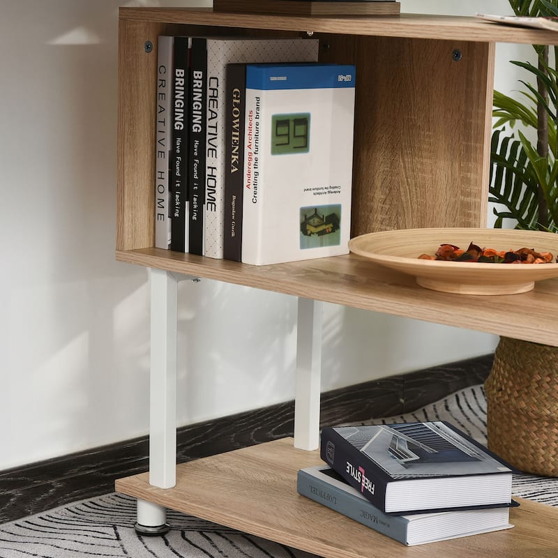 HOMCOM Mobile L-Shaped Rotating Computer Desk with Storage Shelves Moveable Rolling Writing Table