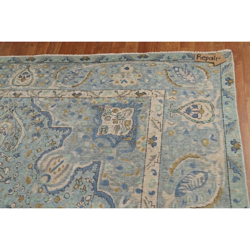 Blue Floral Tabriz Persian Rug Hand-Knotted Traditional Wool Carpet - 7'11"x 10'11"