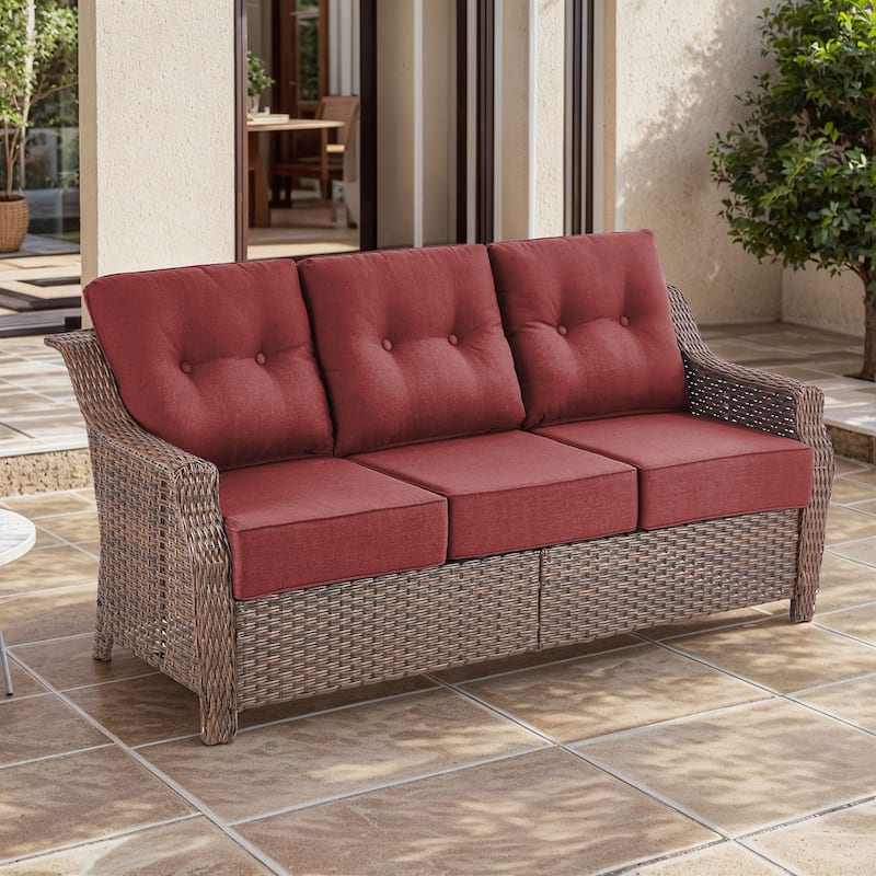 Gymojoy 75'' 3-Seat Paito Wicker Sofa with 6-Inch Ultra-Plush Cushions & Water-Resistant Olefin Fabric