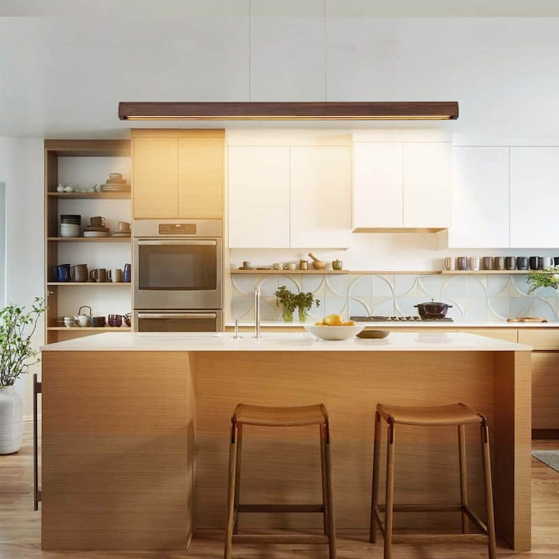 Starsky 1-Light Farmhouse Rustic Wooden Linear Pendant Integrated LED 3000K Kitchen Island Lights