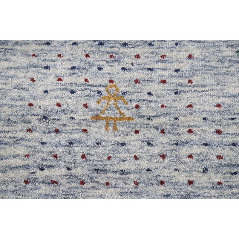 Ivory & Blue Gabbeh Oriental Area Rug Handmade Wool Carpet - 9'1"x 11'10"