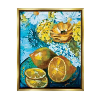 Stupell Lemons & Flowers Painting Framed Floater Canvas Wall Art Design by Linda McClure