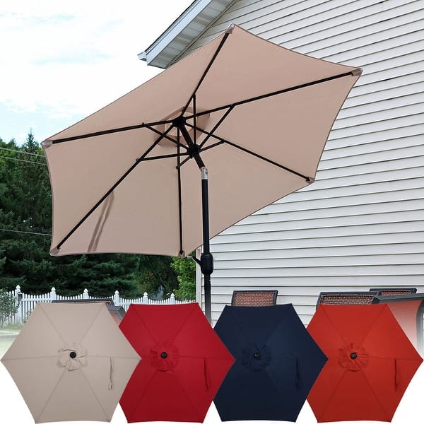 7.5 ft patio umbrella with crank and tilt mult colored Aluminum Pole Patio Market Umbrella, Push-button Tilt, 7.5', Black - Bed  Bath & Beyond
