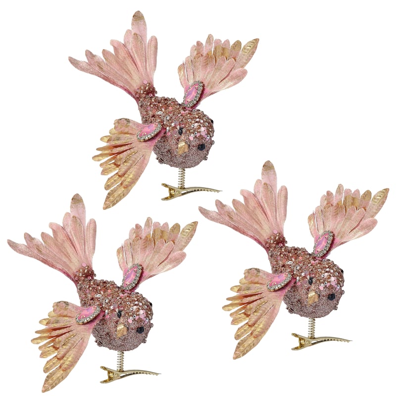 5.5" Glitter Bird With Clip Set of 3
