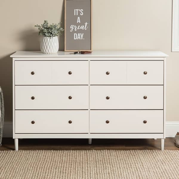 Mid-Century Modern 6-Drawer Solid Wood Dresser, White - Bed Bath & Beyond -  36139300