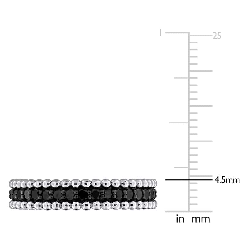Miadora 3/5ct TW Black Diamond Beaded Eternity Ring in 14k White Gold