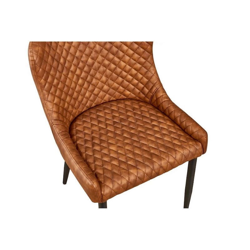 Modern Dining Chair, Beige Vegan Faux Leather, Metal Legs - 34 H x16 W x 17.5 L Inches