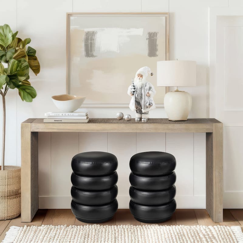 Glitzhome 19.5"H Leather Upholstered Storage Ottoman or Accent Stool