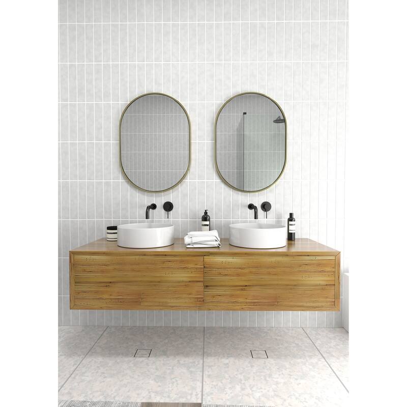 Glass Warehouse 28 in. H x 20 in. W Pill Shape Stainless Steel Framed Mirror