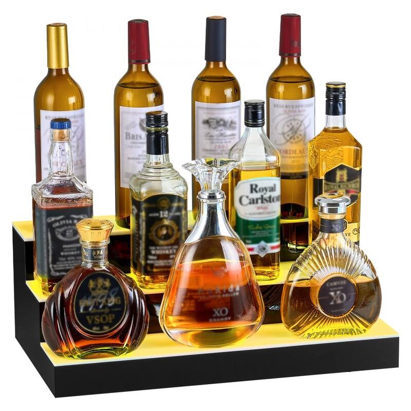Acrylic 3-Tier LED Lighted Liquor Wine Shelf with Remote