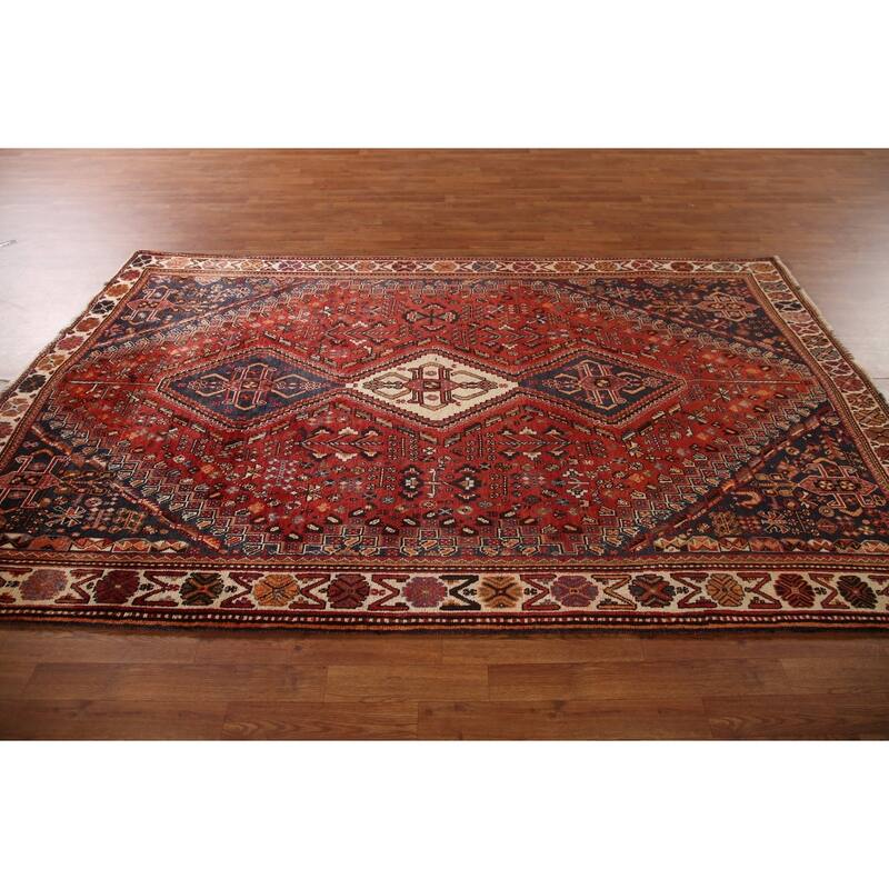 Traditional Orange Shiraz Persian Vintage Rug Handmade Wool Carpet - 5'10"x 9'5"