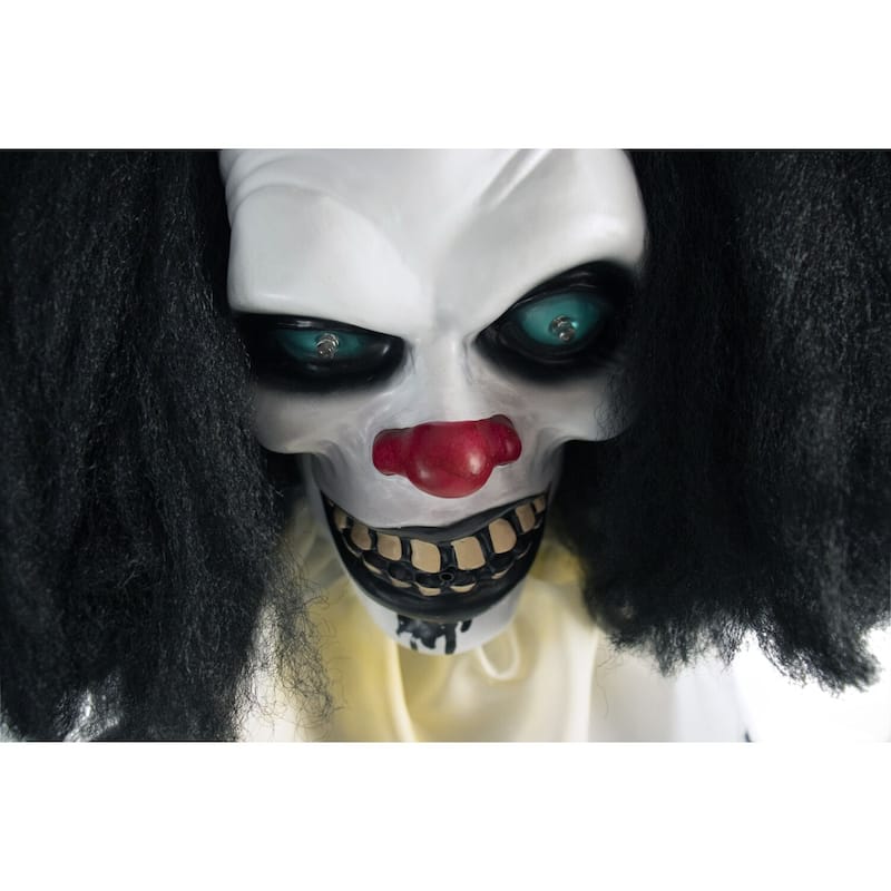 Life-Size Animatronic Talking Clown with Doll with Lights and Sound, Indoor or Covered Outdoor Halloween Decoration
