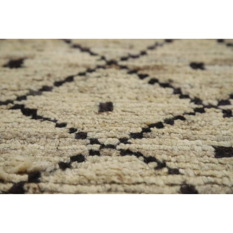 Trellis Beige Moroccan Oriental Runner Rug Hand-Knotted Wool Carpet - 3'6" x 12'10"