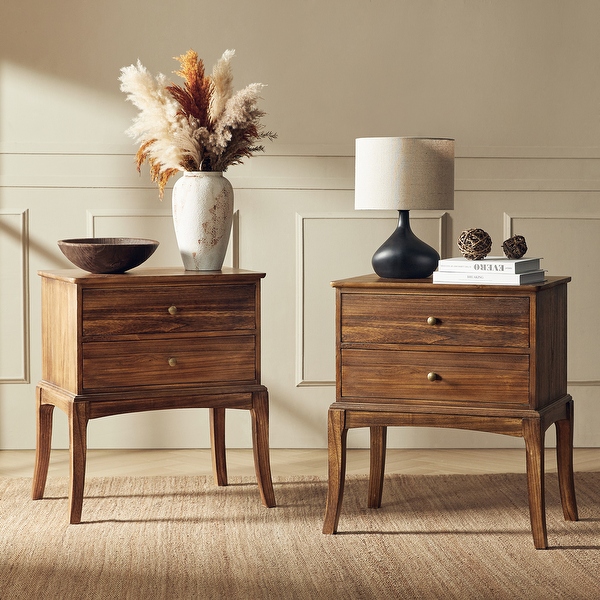 Jordan 28 Tall Transitional Solid Wood 2 Drawer Nightstand with Hidden Outlet Set of 2 by Hulala Home Cherry