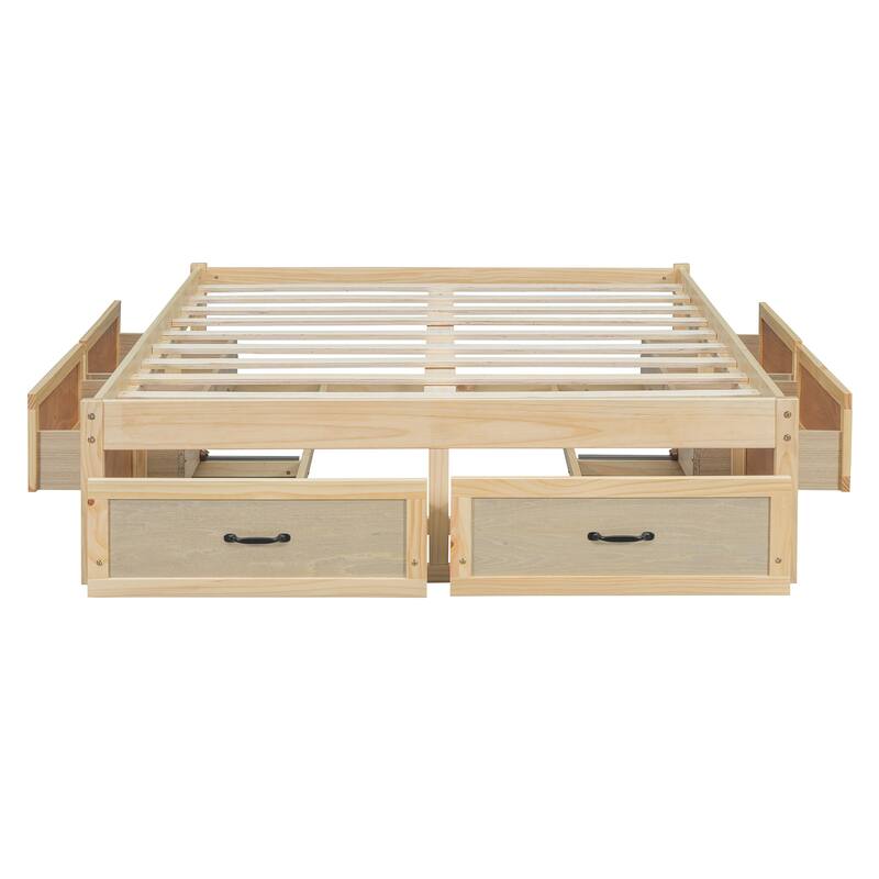 Roomfitters Full Size Platform Bed with 6 Storage Compartments, Modern Wood Frame, Space-Saving Design