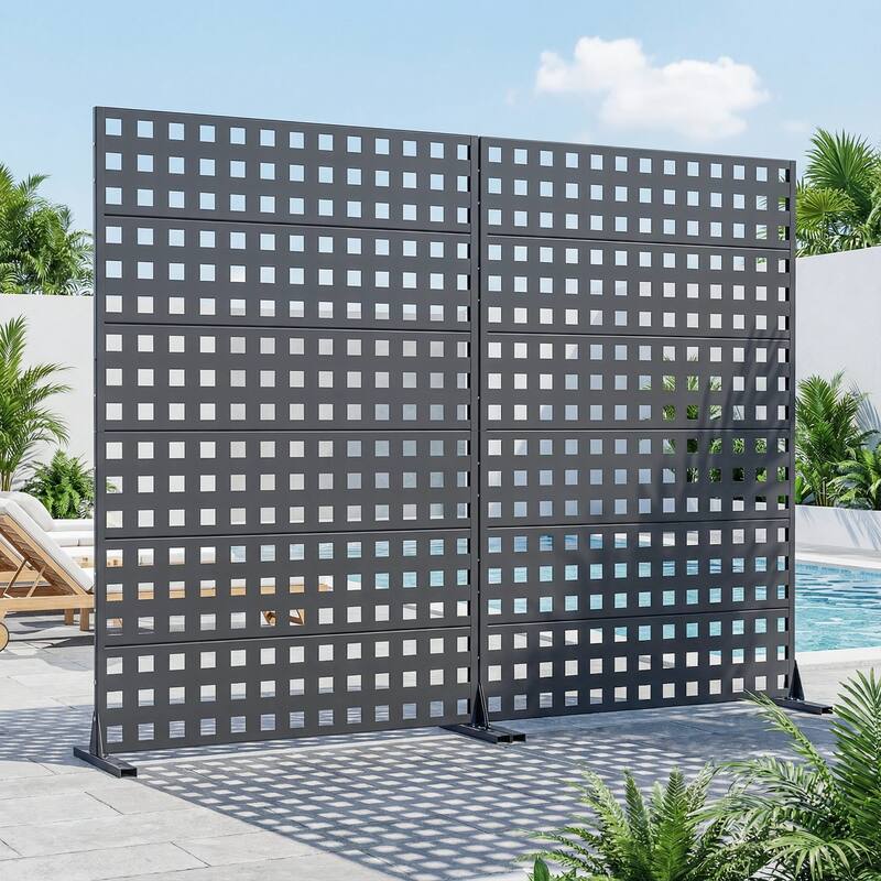 Outdoor Rectangle Privacy Screens Metal Screen Fence Panel Set of 2