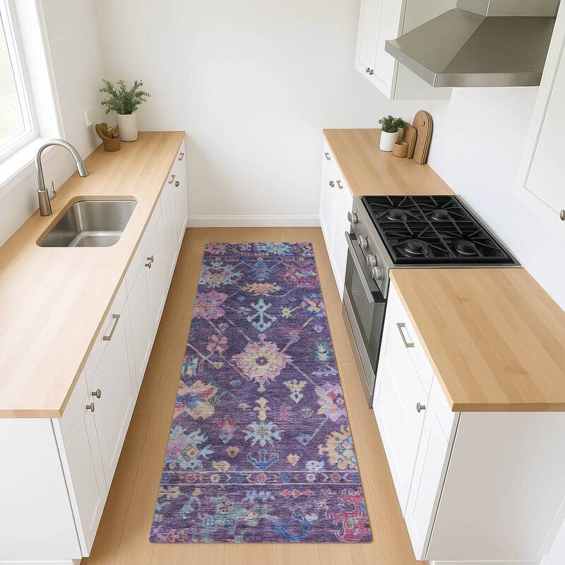 Machine Washable Indoor/ Outdoor Boho Traditional Chantille Rug