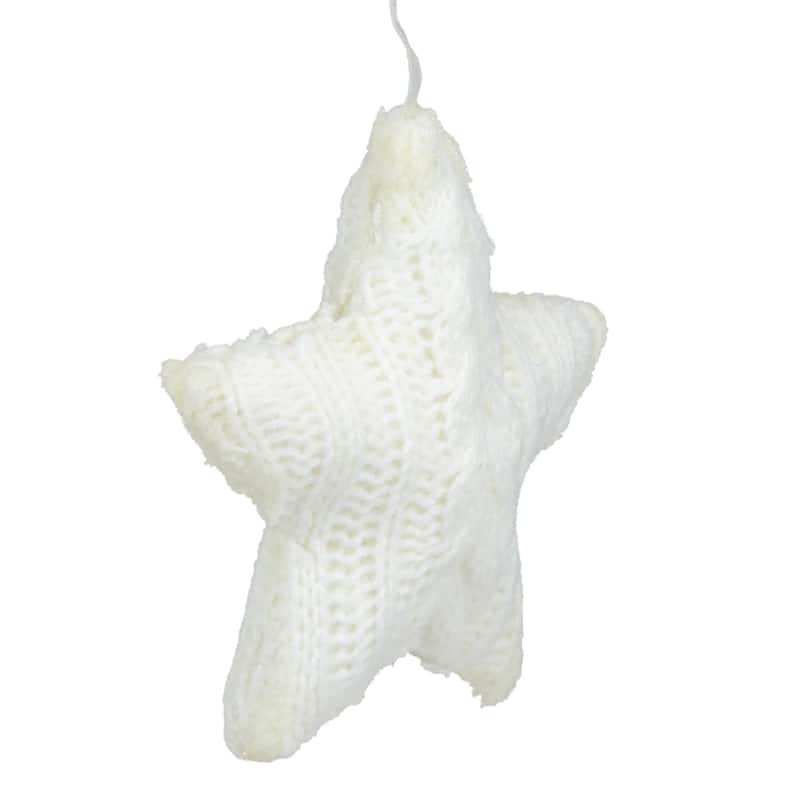 Plush Cable Knitted Star Hanging Christmas Ornament - 4" - Cream White
