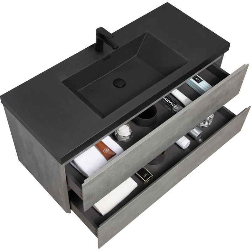 GDFStudio - Carter Floating Bathroom Vanity with Quartz Sand Countertop & Soft-Close Drawers