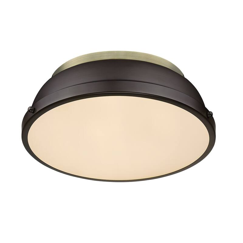 Yep by Golden Lighting Duncan 2-light Flush Mount in Aged Brass and Rubbed Bronze shade