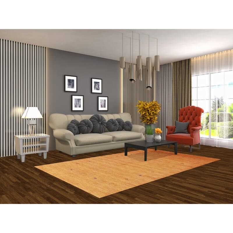 Hand Knotted Oriental 100% Wool Carpet Tribal Stripe Oranges & Rust Gabbeh Area Rug - 8' 0'' X 4' 11''