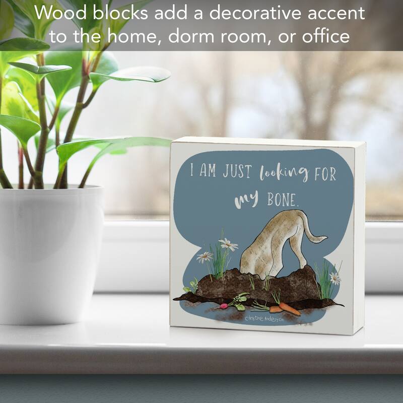 My Bone Artistic Freestanding Solid Wood Block Sign Made in the USA 3.75” Square Decorative Accent for Home or Office - Multi