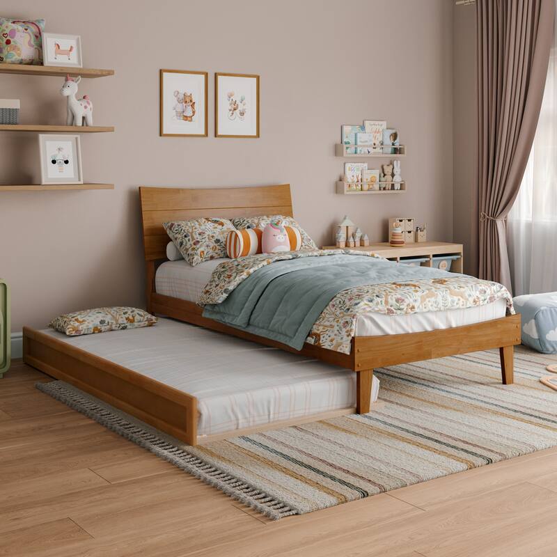 Phoenix Wood Platform Bed with Trundle - Light Toffee - Twin