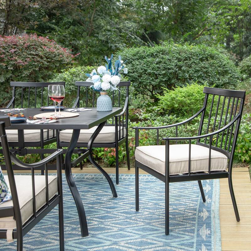 MAISON ARTS 7-Piece Patio Dining Set Steel Rectangle Table & 6 Dining Arm Chairs