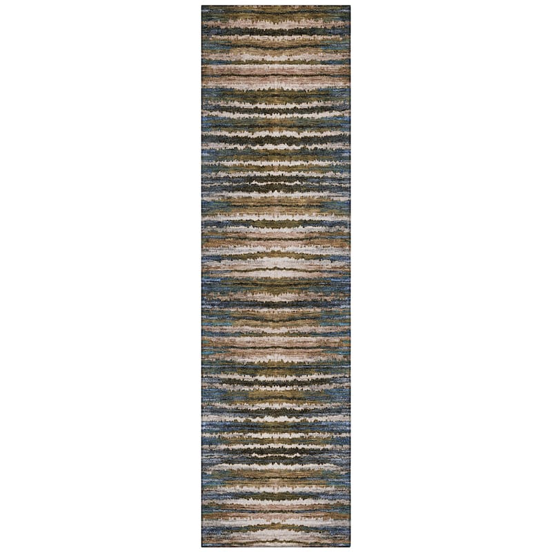 Machine Washable Indoor/ Outdoor Chantille Jagged Stripes Rug