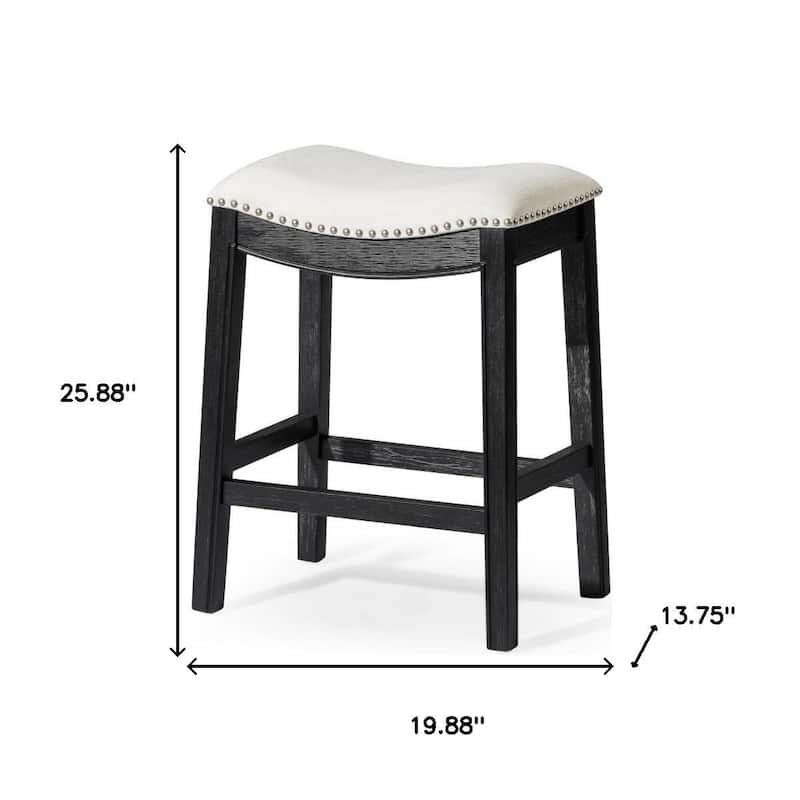 HomeRoots 26" White and Black Fabric and Solid Wood Backless Counter Height Bar Chair
